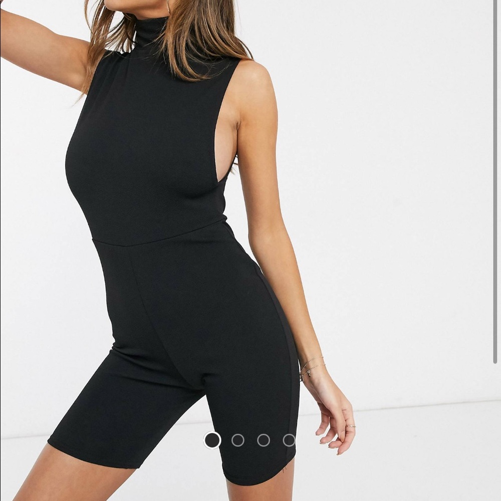Black High Neck Short Unitard Jumpsuit Romper